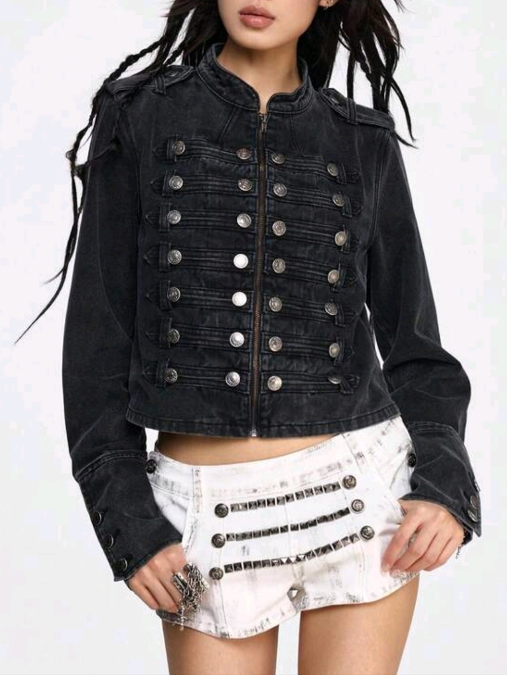 Black Military-Style Women's Jacket - Picture 5 of 7